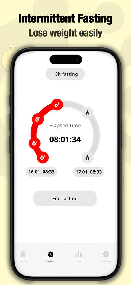 Food Cal AI — the daily calorie ring and meal list, the AI food scanner, a full macro and micronutrient breakdown, statistics over time, and the intermittent fasting timer
